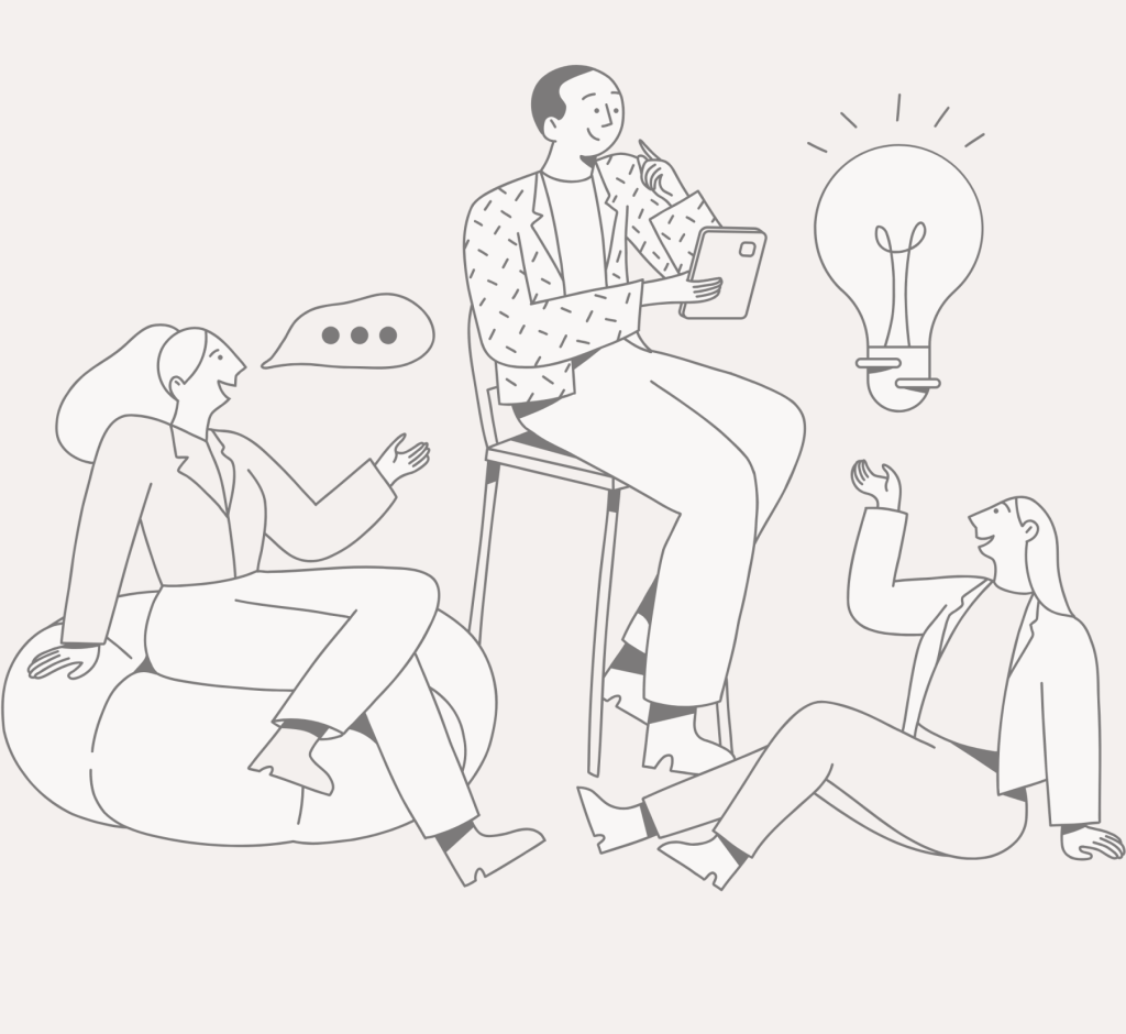 Illustration représentant une démarche de co-conception et de réflexion collective autour de l’aménagement d’un espace.